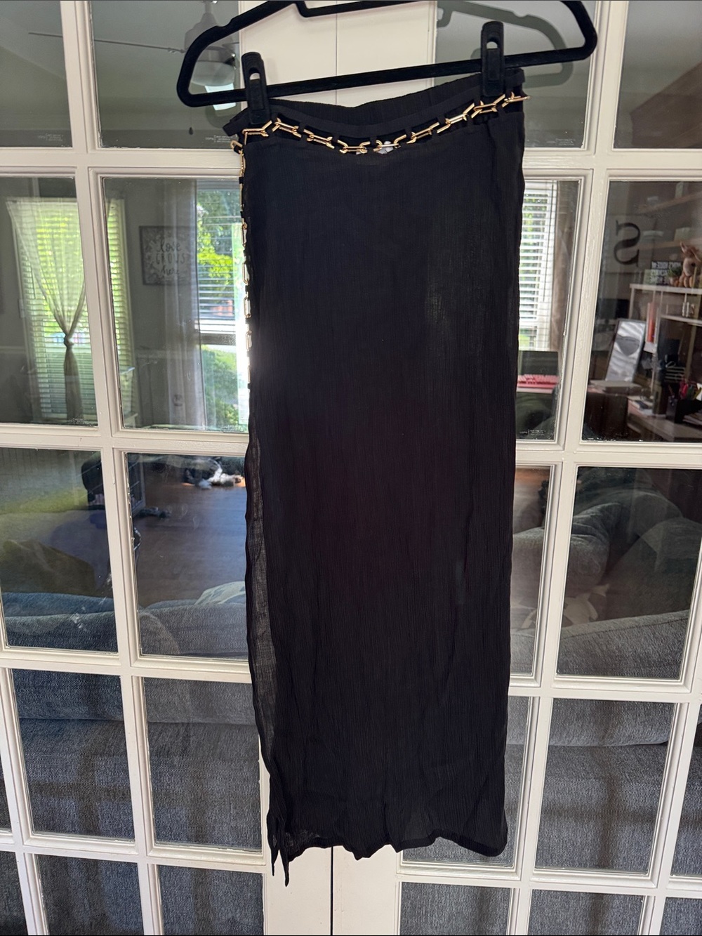 MOEVA Black Maxi Skirt with Gold Chain Trim